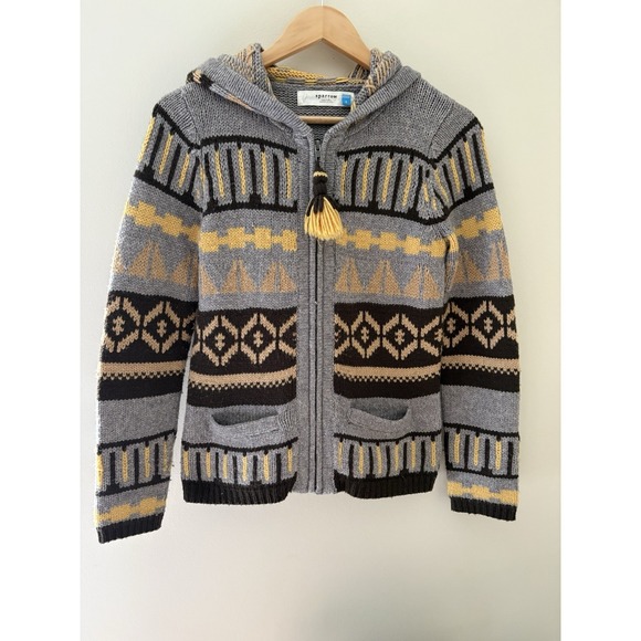 By Anthropologie Tops - Sparrow Womens Small Fair Isle Zip Hoodie Sweater Gray Anthropologie